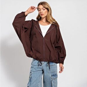 Easel Parachute Hoodie Wind Breaker Brown Jacket